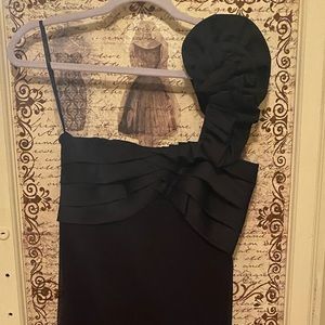 Max and Cleo   One shoulder black gown